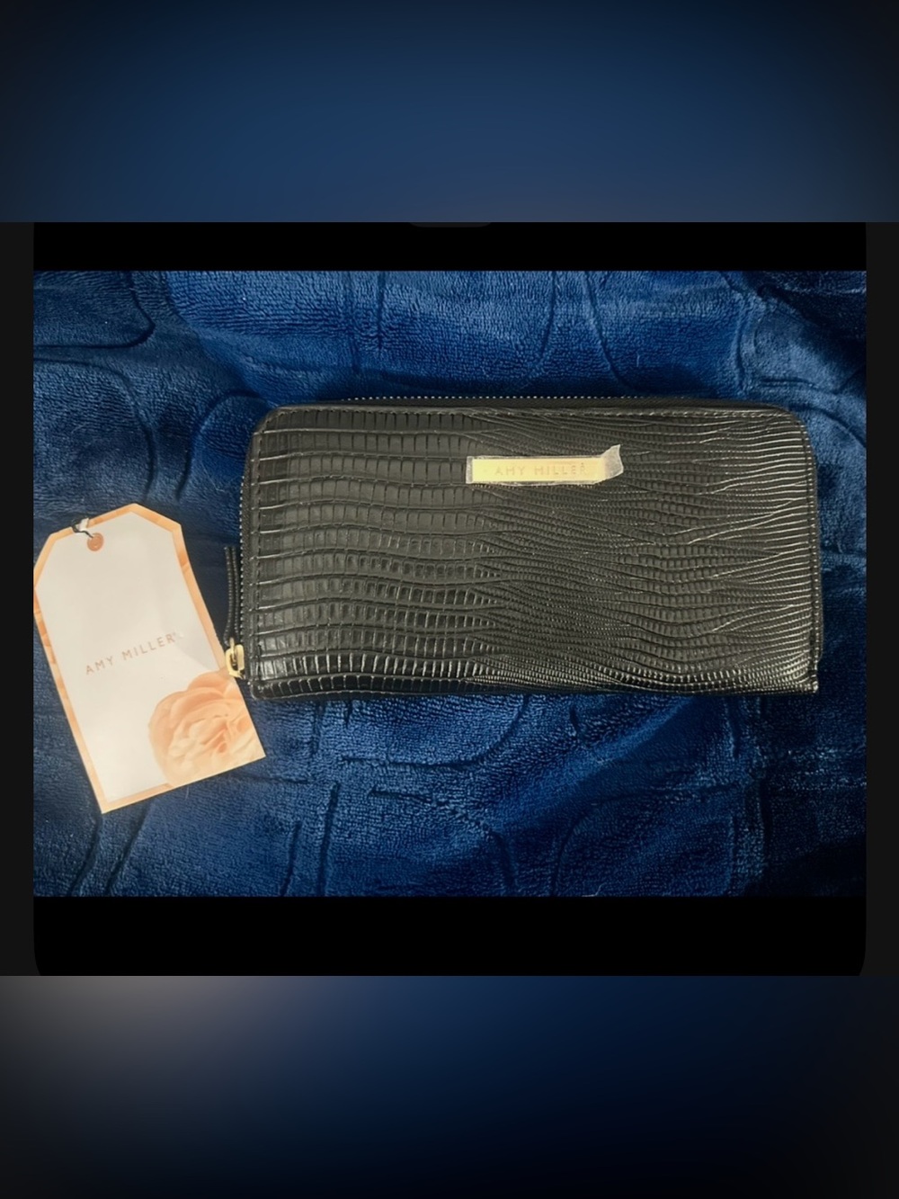 Amy Miller Black Croc-Embossed Zip Wallet